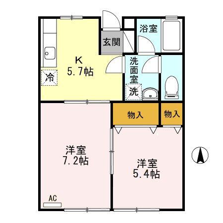 アーバンハイツ久保田(2K/1階)の間取り写真