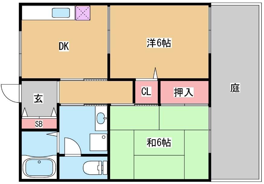 ベルドミールB棟(2DK/1階)の間取り写真
