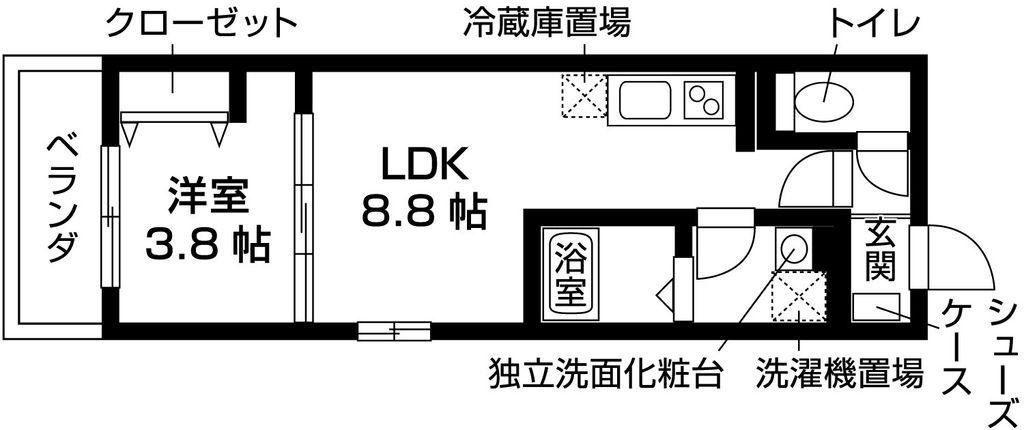 フォレ山科(1LDK/3階)の間取り写真
