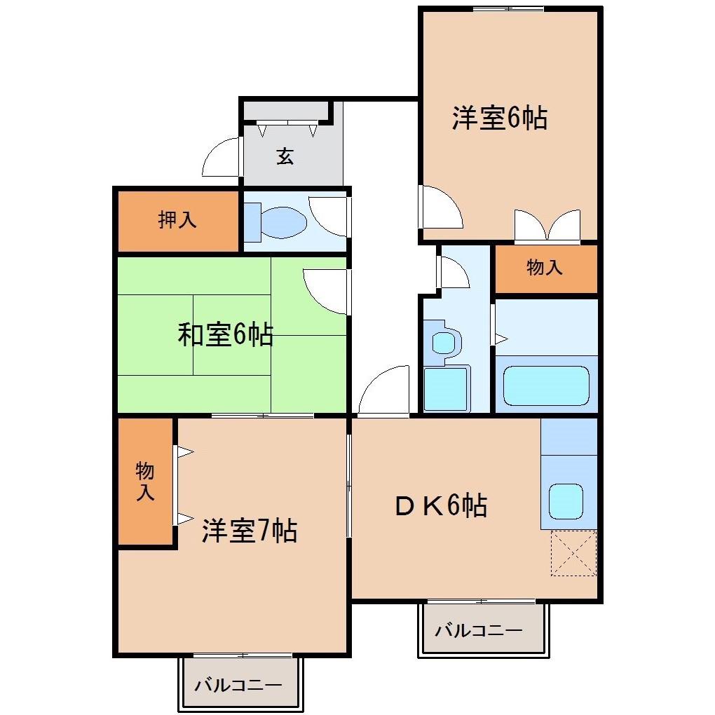 ビレッジジュテイあすなろ(3DK/2階)の間取り写真