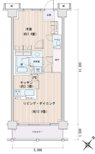 エスティメゾン豊洲レジデンス(1LDK/6階)の間取り写真
