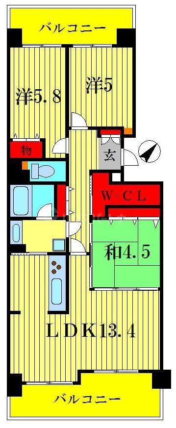 サンパセオ新柏アネックス(3LDK/8階)の間取り写真