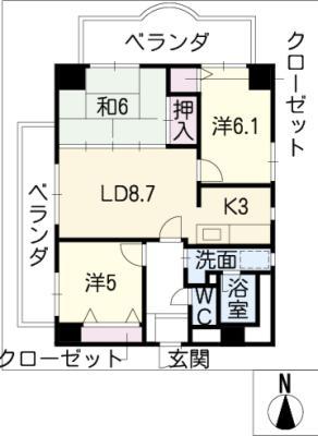 グランベール志賀本通(3LDK/8階)の間取り写真