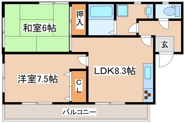 シャノアール甲南(2LDK/2階)の間取り写真