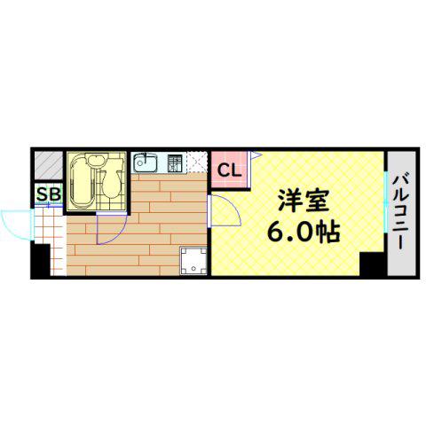 メロディーハイム夕陽丘(1K/2階)の間取り写真