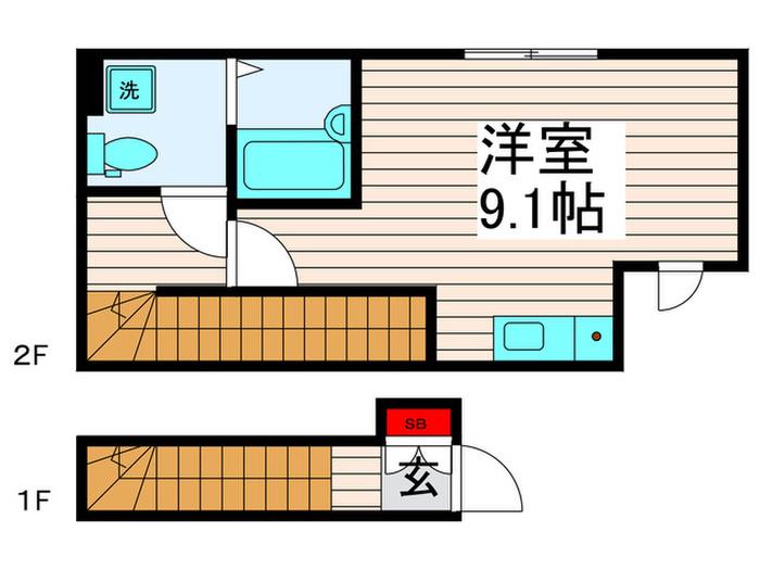 ヴィラージュ(ワンルーム/2階)の間取り写真