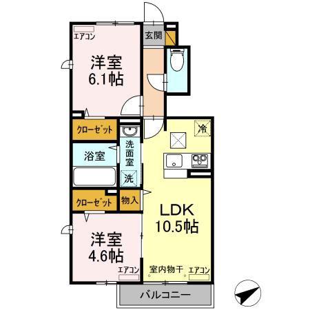 GRAND RISE TSUKUBA D棟(2LDK/1階)の間取り写真