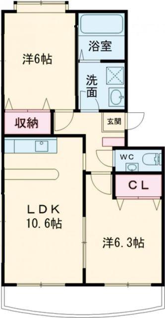 ウエスト COURT N棟(2LDK/4階)の間取り写真