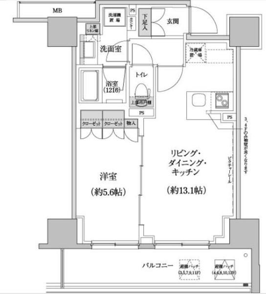 パークハビオ渋谷本町レジデンス(1LDK/3階)の間取り写真