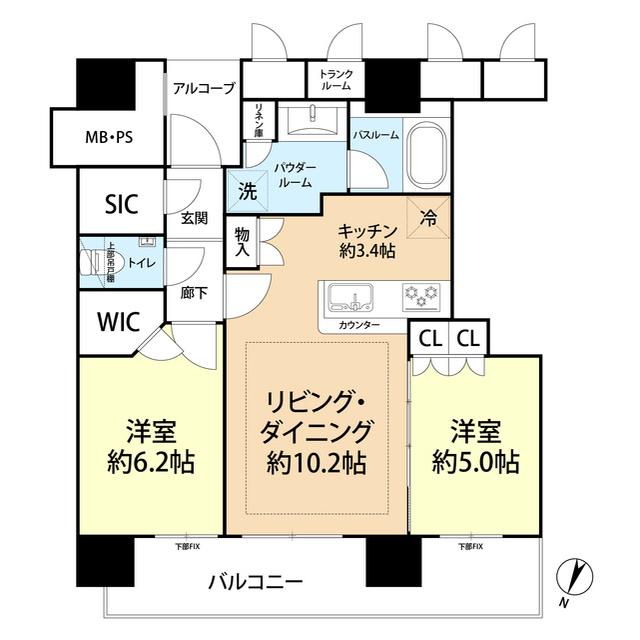 照葉ザ・タワー 302号(2LDK/3階)の間取り写真