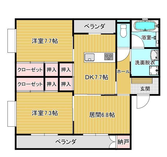 近見大仙マンション1号棟(2LDK/3階)の間取り写真