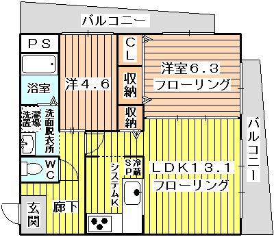キャニスコート上新庄(2LDK/9階)の間取り写真