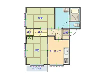 セカンドハウスI(2DK/2階)の間取り写真