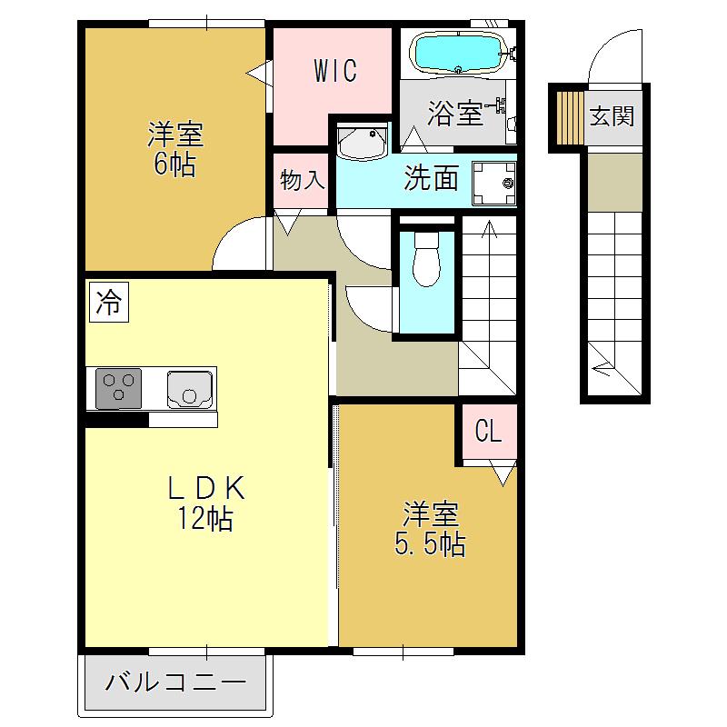 エスポワールB(2LDK/2階)の間取り写真