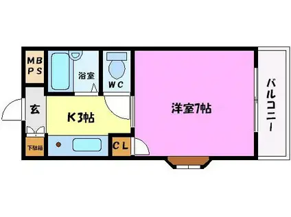 メゾン三松(1K/4階)の間取り写真