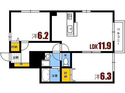 メゾンゆみ(2LDK/1階)の間取り写真