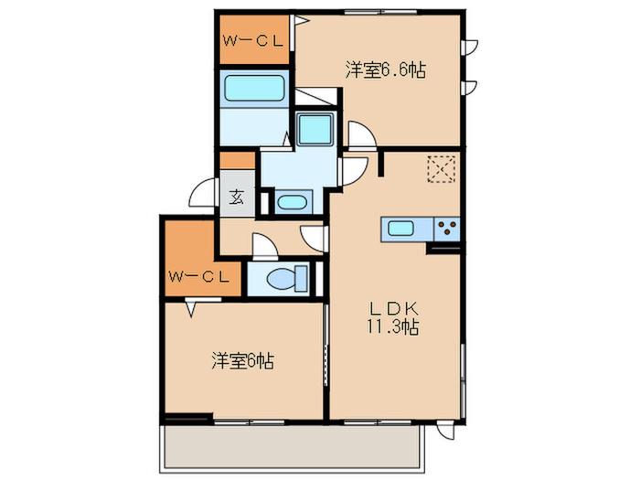 ポルトボヌール前原(2LDK/1階)の間取り写真