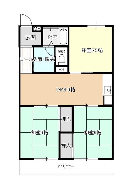 コーポやすり苑(3DK/3階)の間取り写真