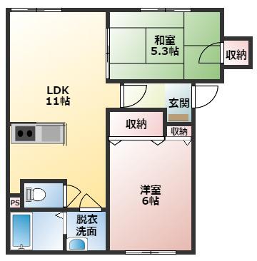 はしもと3番館(2LDK/3階)の間取り写真