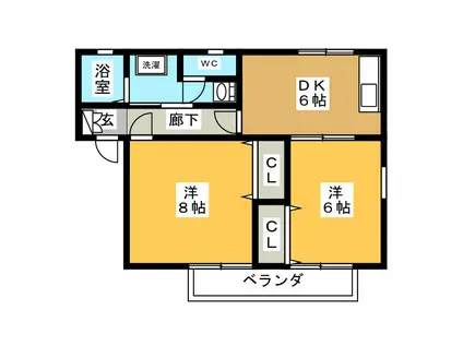 チェルシーサンMJ A棟(2DK/2階)の間取り写真