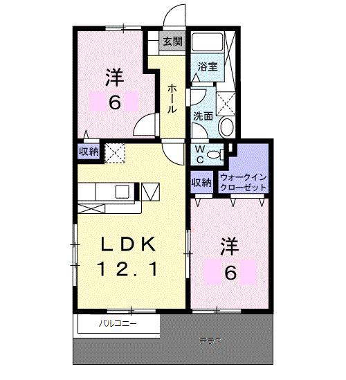 ヴィラージュI(2LDK/1階)の間取り写真