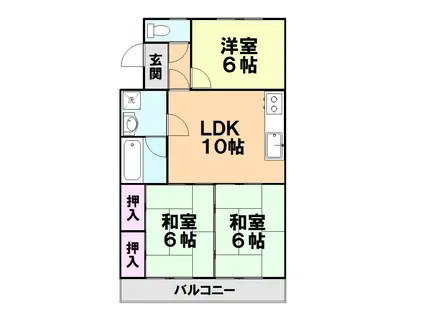 エメラルドマンション今宿(3LDK/3階)の間取り写真