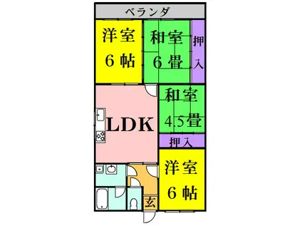 コーポ里(4LDK/1階)の間取り写真