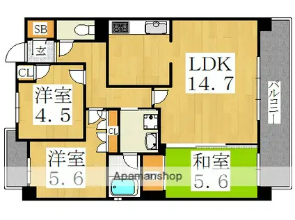 プライムメゾン北田辺(3LDK/7階)の間取り写真