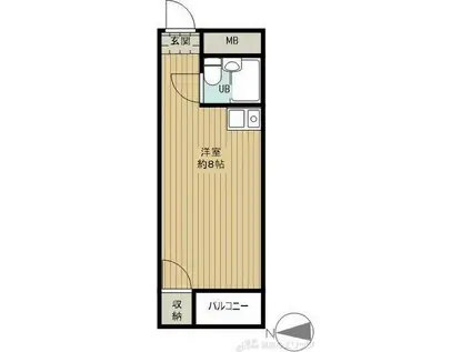 フォンティーヌ高槻I(ワンルーム/1階)の間取り写真