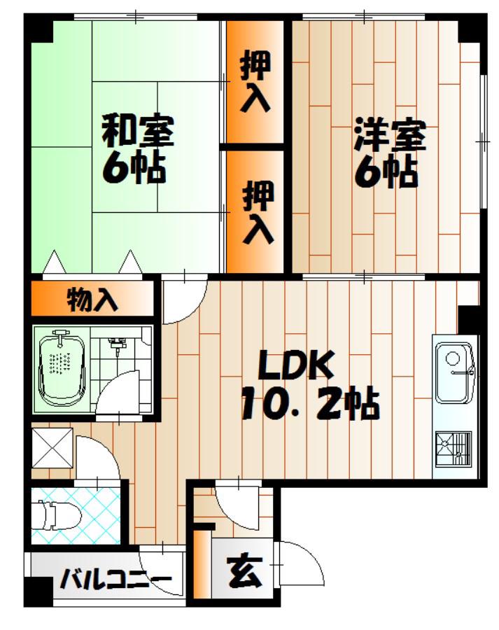 ハピネスやなぎ(2LDK/3階)の間取り写真
