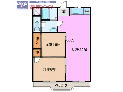 ガーデンヒルズ2号館(2LDK/2階)の間取り写真