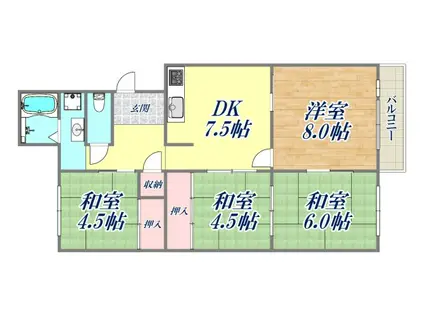 宝塚光明3号棟(4DK/4階)の間取り写真