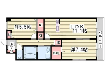 ノールボア3号館(2LDK/1階)の間取り写真