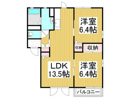 ヴィルヌーブ清水A棟(2LDK/2階)の間取り写真