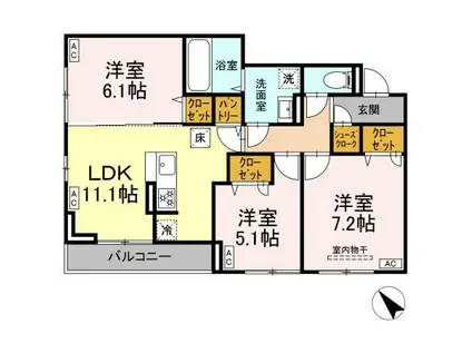 D-ROOM都賀2丁目IIーA棟(3LDK/2階)の間取り写真