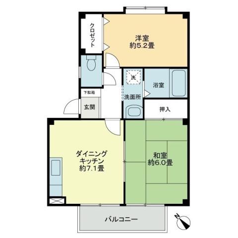 フォブール川津 A棟(2DK/2階)の間取り写真