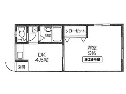 イルソーレ(1DK/2階)の間取り写真