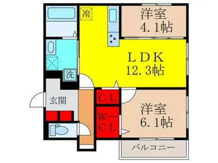 ヴェールエール太子堂(2LDK/1階)の間取り写真