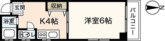 竹本ビル(1DK/4階)の間取り写真