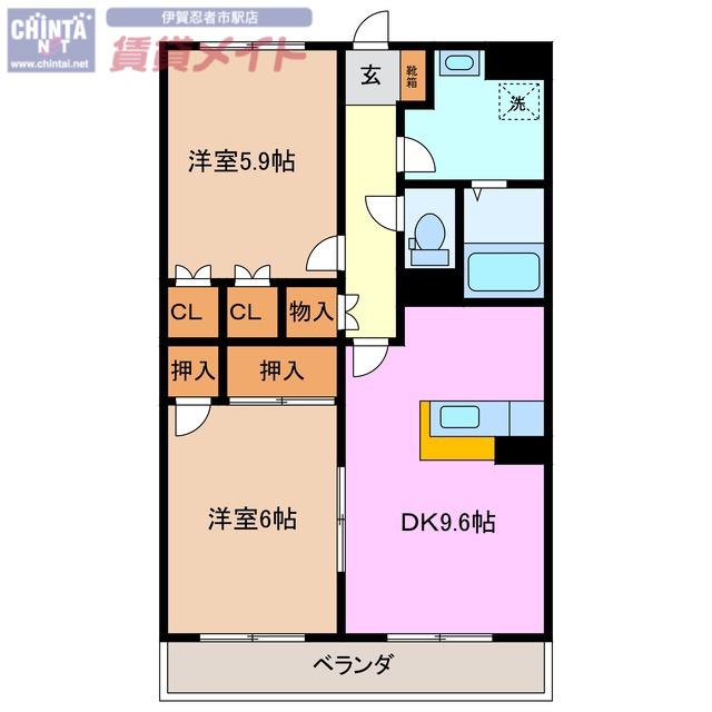 アップル2号館(2DK/3階)の間取り写真