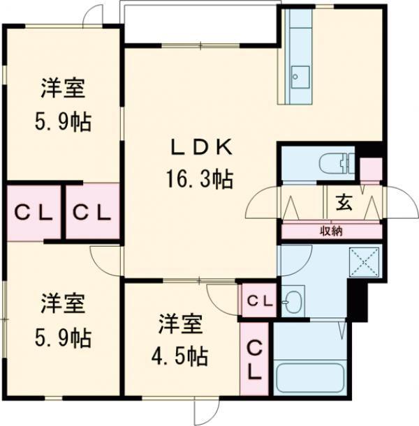 クレール六番館(3LDK/1階)の間取り写真