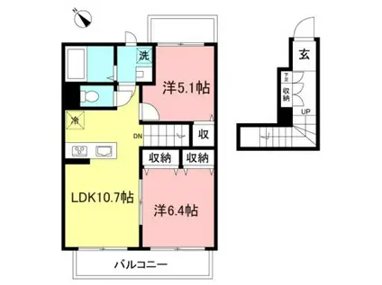 フォレナ成城(2LDK/1階)の間取り写真