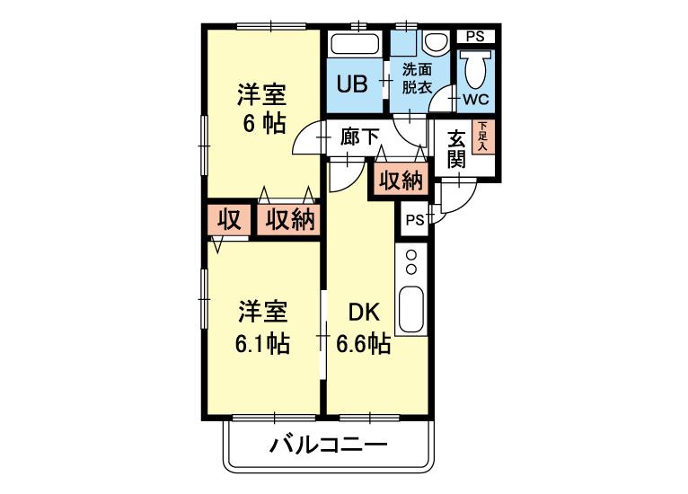 ブレインK(2DK/1階)の間取り写真