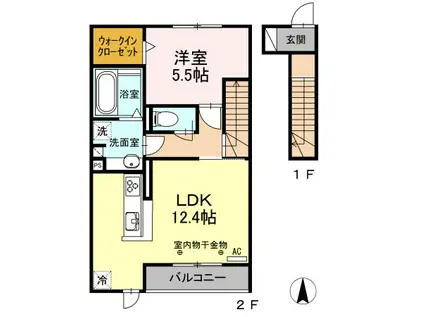 テゾーロ(1LDK/2階)の間取り写真