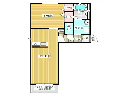 ディアス・エム(1LDK/2階)の間取り写真