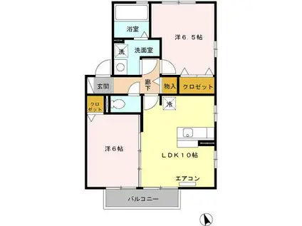 ルナフローラ C(2LDK/2階)の間取り写真