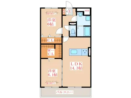 プランドールR-Ⅰ(2LDK/3階)の間取り写真