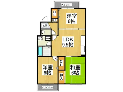 七々色ハイツ(3LDK/2階)の間取り写真