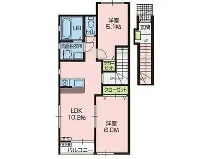 フォルトゥーナI(2LDK/2階)の間取り写真