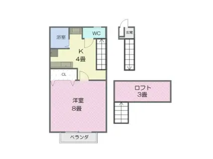 カルディア(1K/2階)の間取り写真